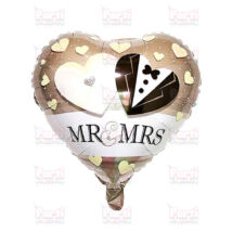 Mr &amp; Mrs szív alakú esküvői fólia lufi 45cm