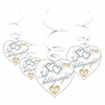 Sok Boldogságot Szívek és Galambok Ezüst Esküvői Függő Dekoráció - 6 db-os