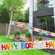 Happy Birthday Rainbow Dots - Színes Pöttyös Szülinapi Parti Kordonszalag születésnapi dekorációnak