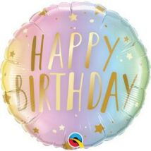 18 inch-es Happy Birthday Pastel Ombre &amp; Stars Szülinapi Fólia Lufi