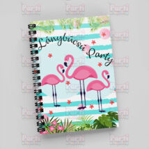 Flamingó mintás emlékkönyv lánybúcsúra, fekete színű fém spirállal.