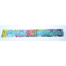 Színes Happy Birthday fólia felirat 30. szülinapra. A kerek évszámos kiegészítők minden születésnapi bulira ajánlottak, hogy minél emlékezetesebbek legyenek az ünnepeltek számára.