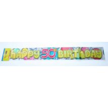 Színes Happy Birthday fólia felirat 50. szülinapra. A kerek évszámos kiegészítők minden születésnapi bulira ajánlottak, hogy minél emlékezetesebbek legyenek az ünnepeltek számára.