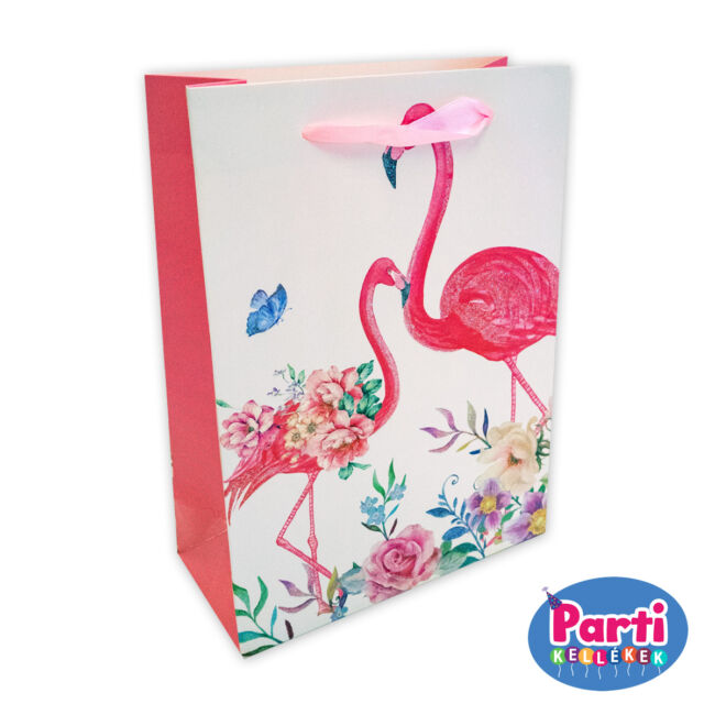 Flamingó ajándéktasak 18x23x10cm fehér