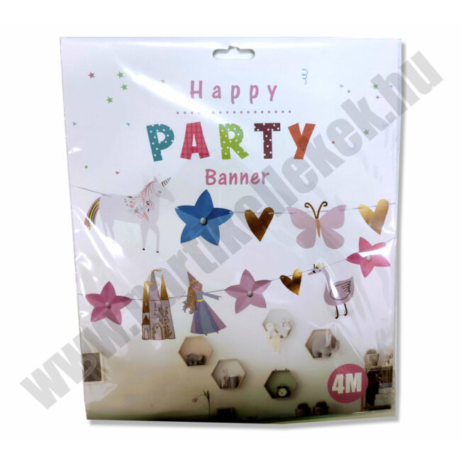 Kislányos Happy Party Banner hercegnővel, unikornissal, DIY