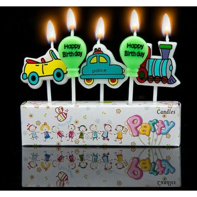 Születésnapi gyertyakészlet járművekkel (mozdony, rendőrautó), 5db-os