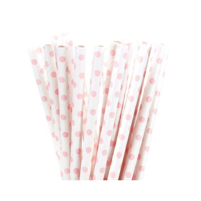 Rózsaszín pöttyös papír szívószál szülinapra vagy bármilyen más partyba.