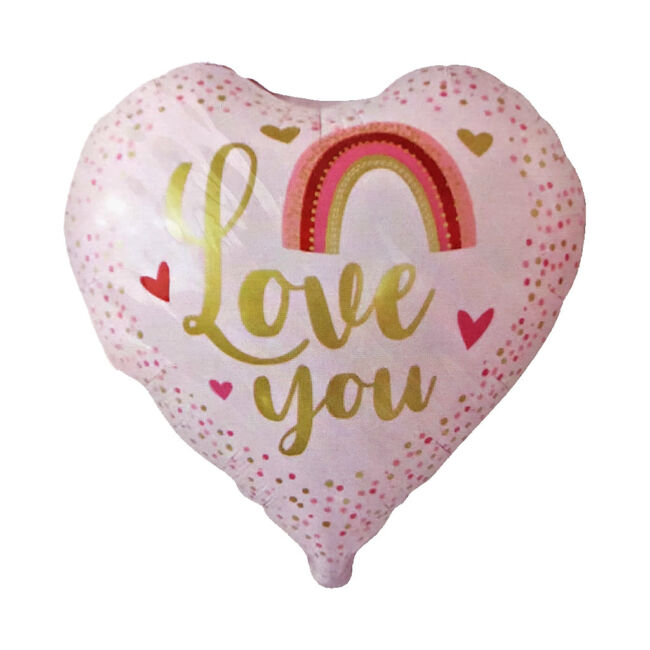 Szív alakú Love you szivárványos fólia Lufi 45cm