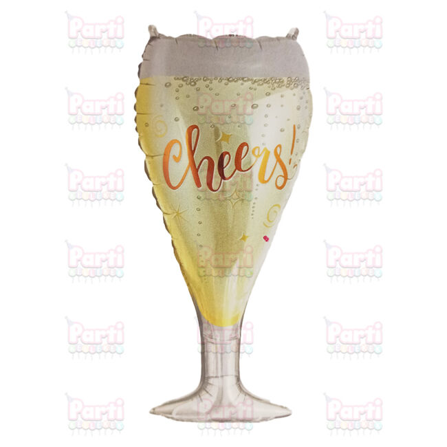 Pezsgős pohár formájú, cheers feliratos supershape óriás fólia lufi esküvőre, lánybúcsúra vagy bármely más ünnepségre.