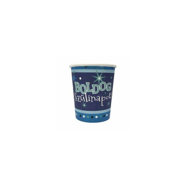 Boldog Szülinapot Kék Parti Pohár - 250 ml, 6 db-os Party kellék