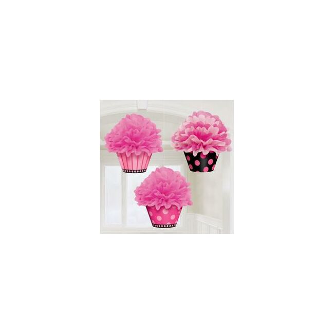 Muffin Alakú Rózsaszín Pöttyös Bolyhos Függő Dekoráció - 26 cm, 3 db-os