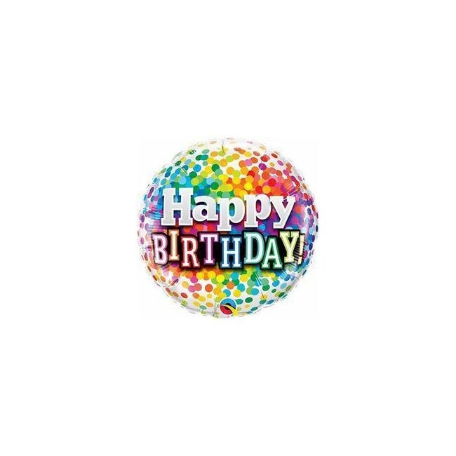 18 inch-es Happy Birthday Rainbow Confetti Szülinapi Fólia Lufi