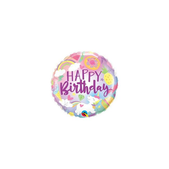 18 inch-es Egyszarvú Világa - Funtastical Fun Happy Birthday Szülinapi Fólia Lufi