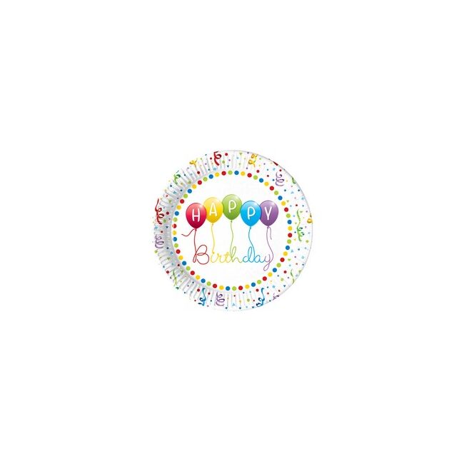 Happy Birthday Streamers - Szülinapi Parti Tányér - 23 cm, 8 db-os