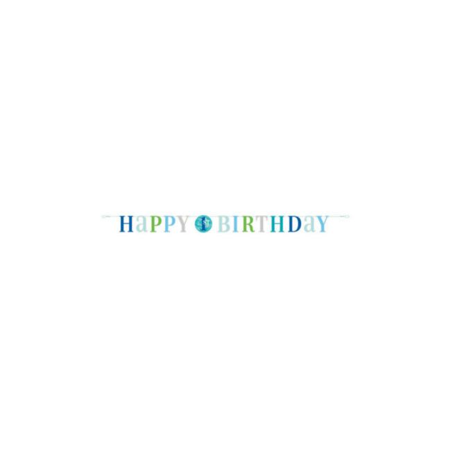 Kék pöttyös Happy Birthday felirat 1. szülinapra, 183 cm