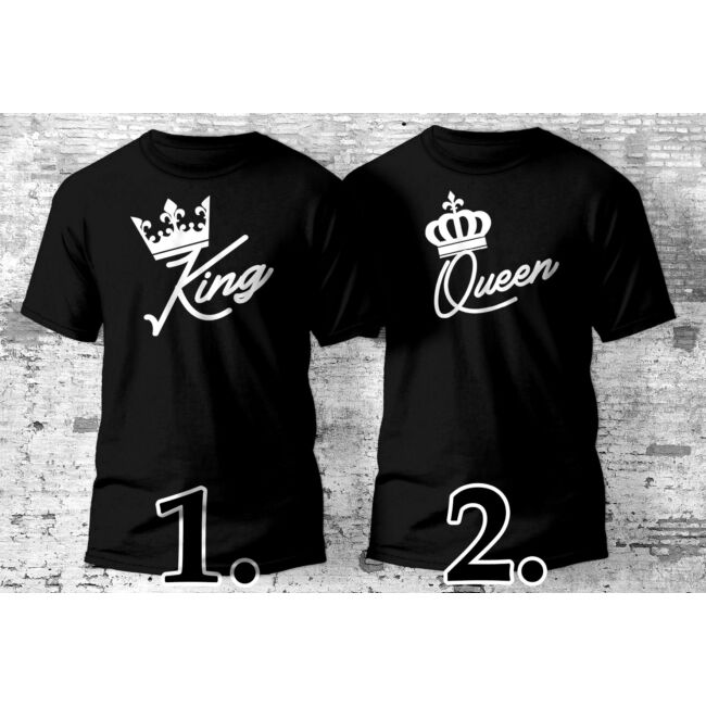 King és Queen feliratos és korona mintás páros póló, több színben. 