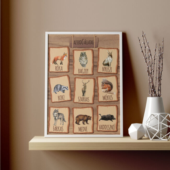 Erdő állatai poszter, falikép, képkeret, plakát