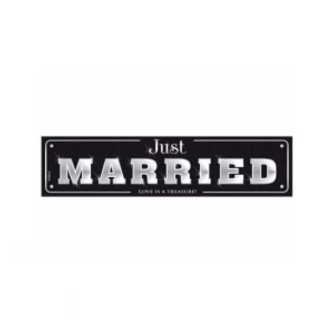 Rendszámtábla Just Married 50x11,5cm fekete-fehér
